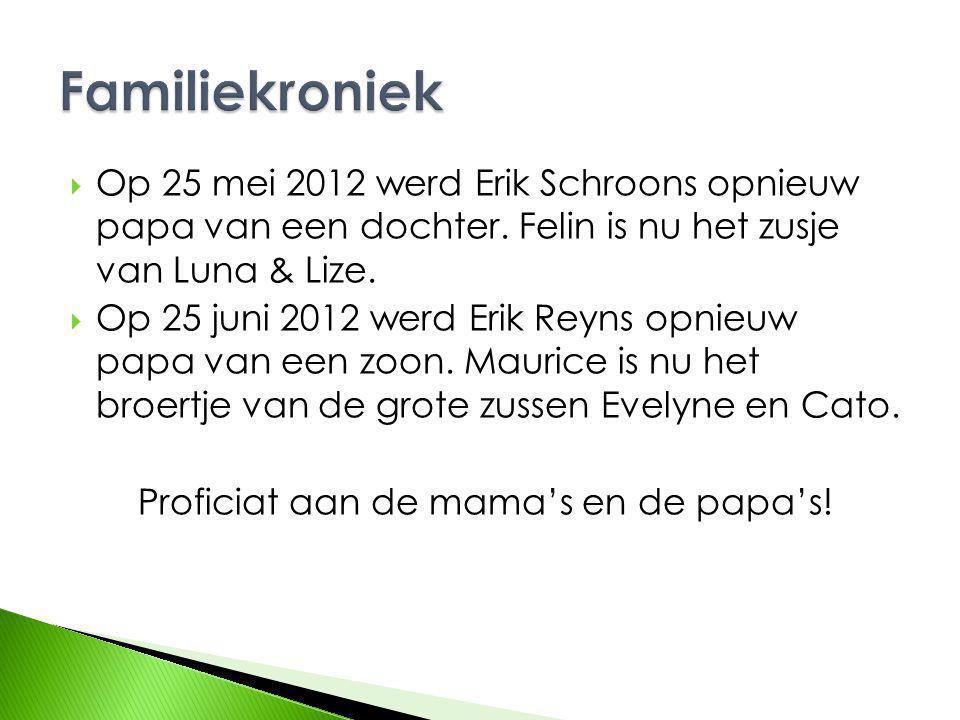  Op 25 mei 2012 werd Erik Schroons opnieuw papa van een dochter.