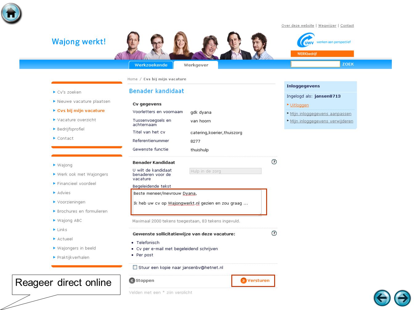 Reageer direct online
