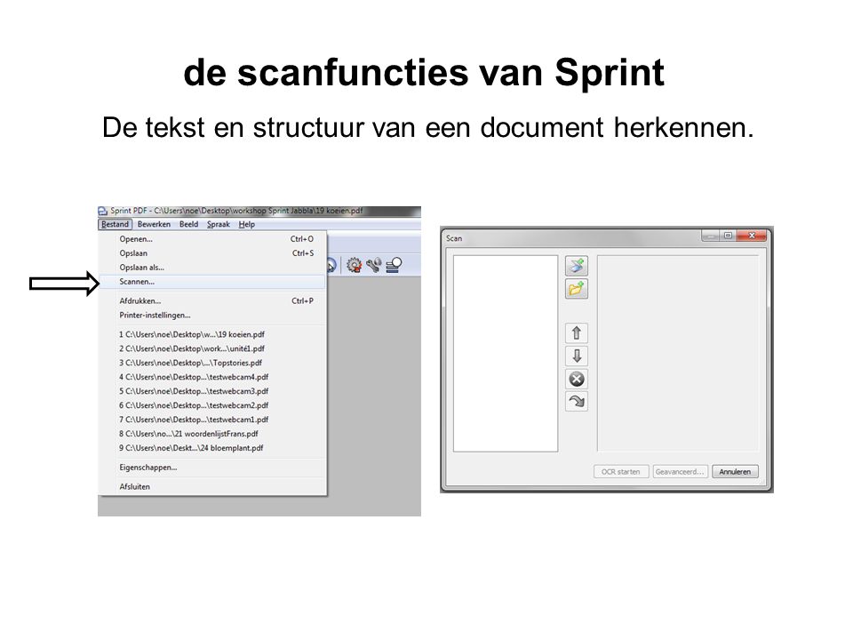 de scanfuncties van Sprint De tekst en structuur van een document herkennen.