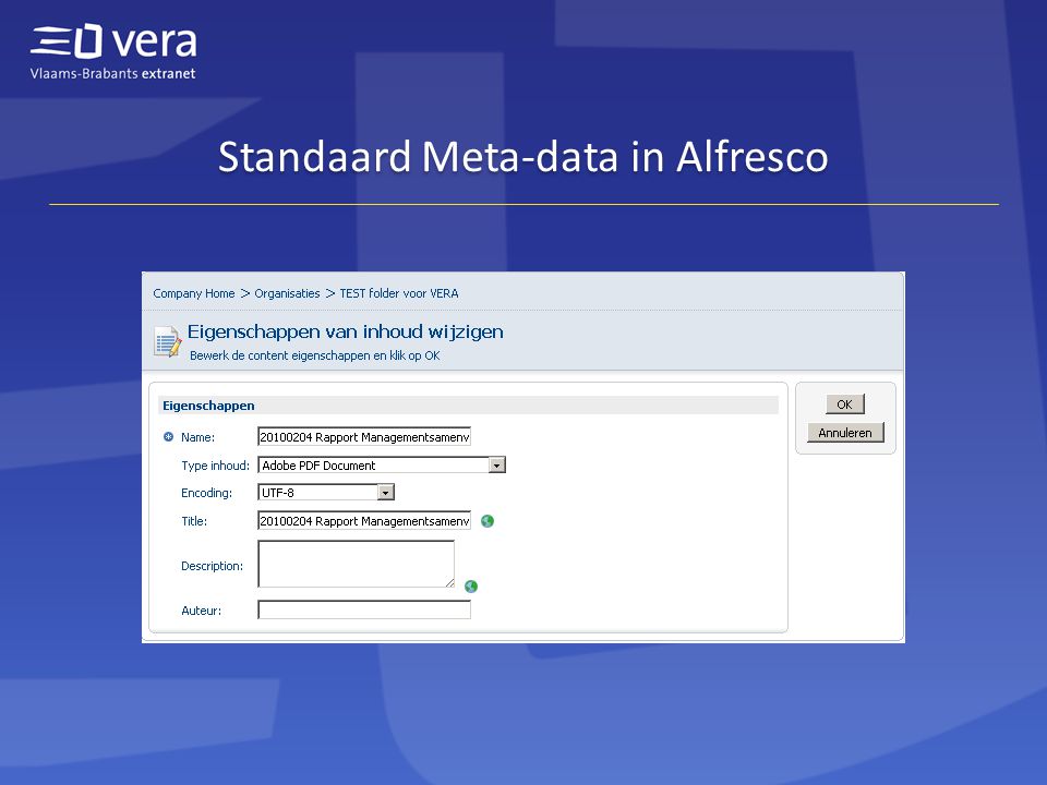Standaard Meta-data in Alfresco