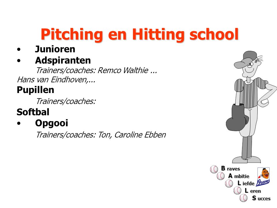 Pitching en Hitting school Junioren Adspiranten Trainers/coaches: Remco Walthie...