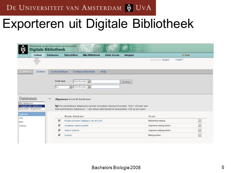 Bachelors Biologie Exporteren uit Digitale Bibliotheek
