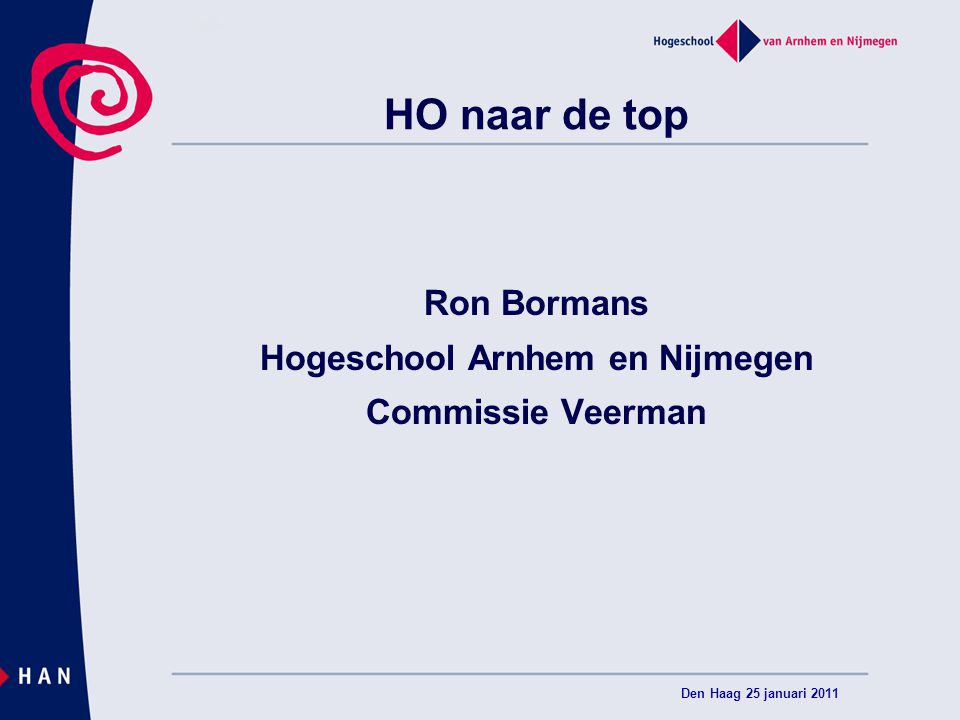 Den Haag 25 januari 2011 Ron Bormans Hogeschool Arnhem en Nijmegen Commissie Veerman HO naar de top