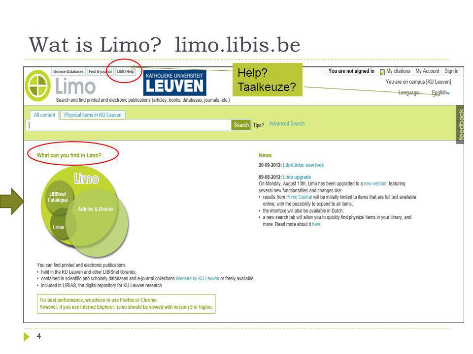 Wat is Limo limo.libis.be 4 Help Taalkeuze