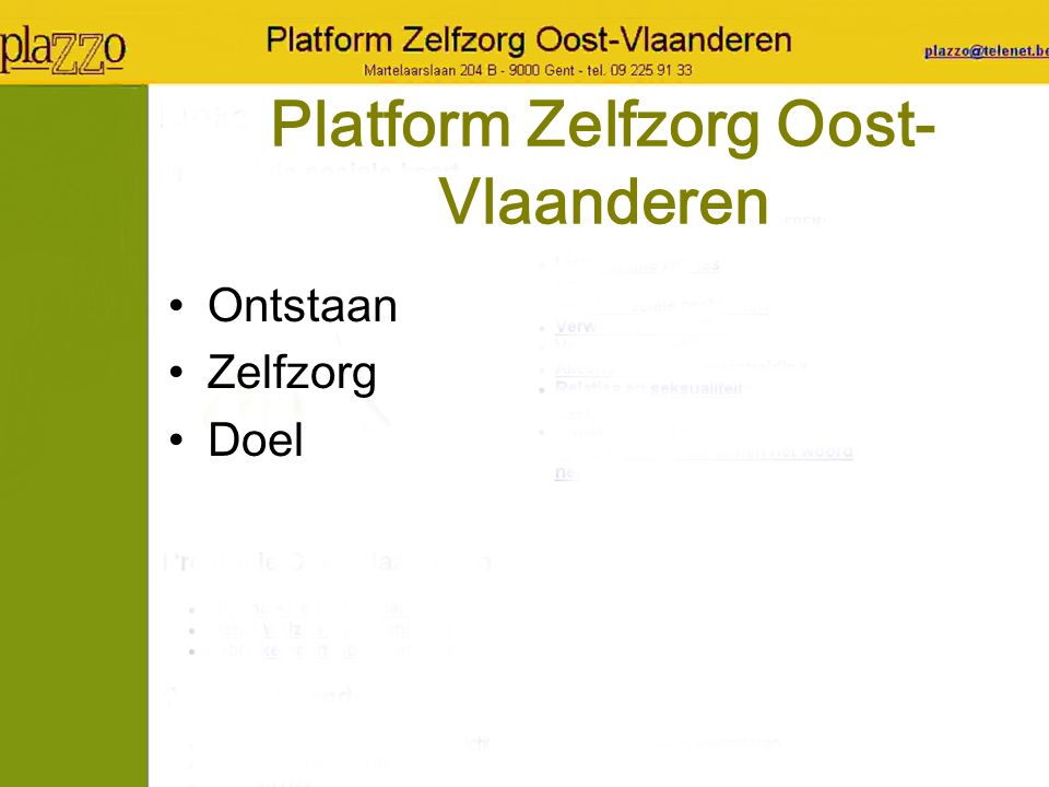 Platform Zelfzorg Oost- Vlaanderen Ontstaan Zelfzorg Doel