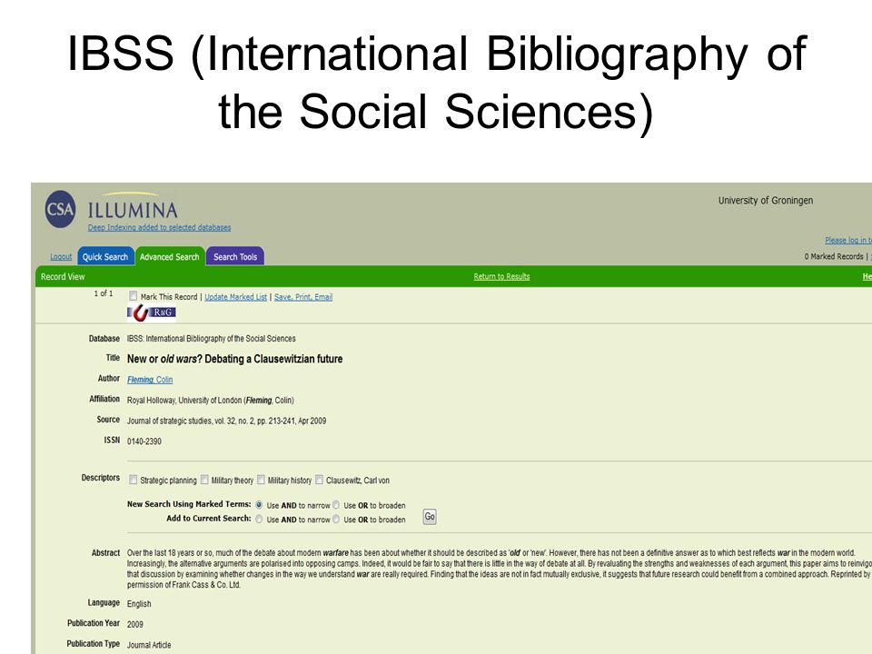 IBSS (International Bibliography of the Social Sciences)