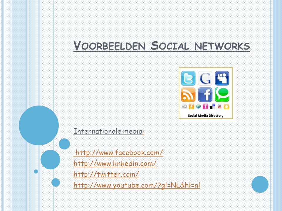 V OORBEELDEN S OCIAL NETWORKS Internationale media:: gl=NL&hl=nl