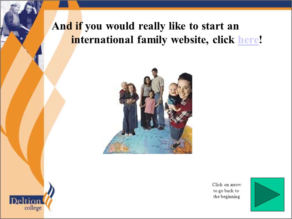 And if you would really like to start an international family website, click here!here Click on arrow to go back to the beginning