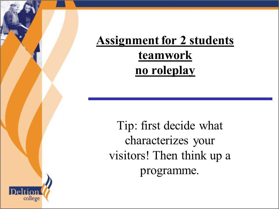 Assignment for 2 students teamwork no roleplay Tip: first decide what characterizes your visitors.