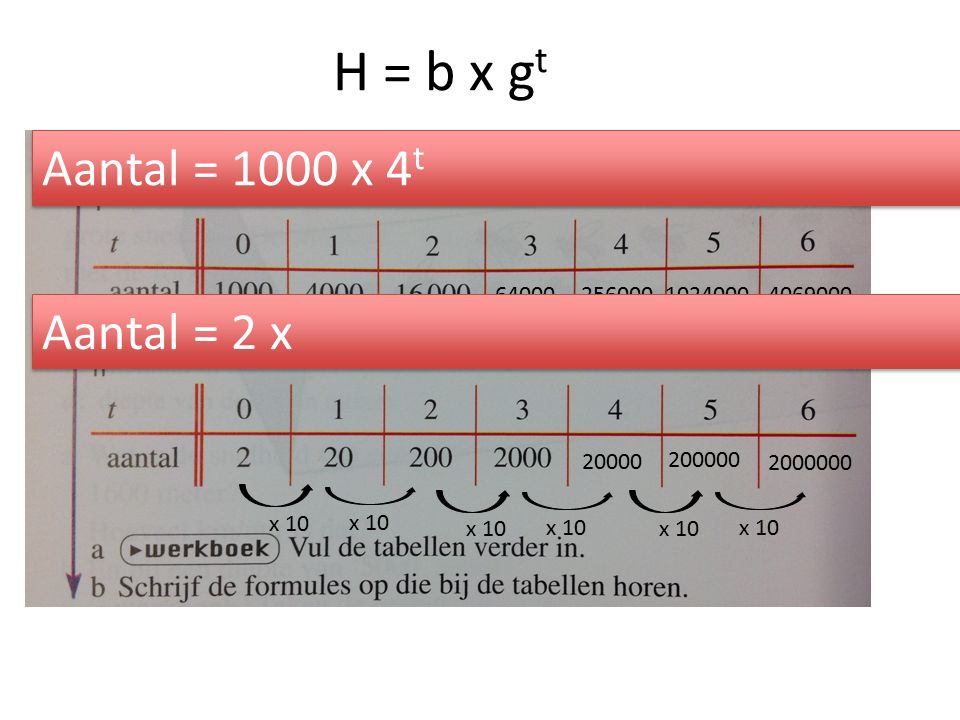 H = b x g t x x Aantal = 1000 x 4 t Aantal = 2 x