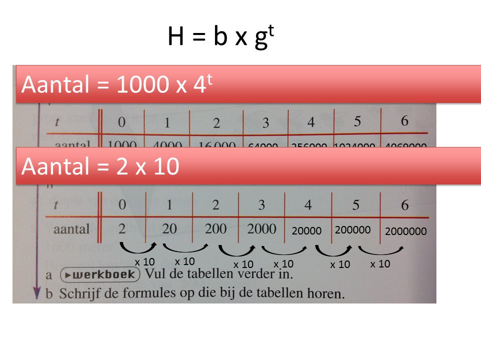 H = b x g t x x Aantal = 1000 x 4 t Aantal = 2 x 10