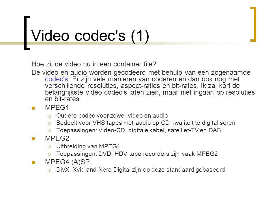 Video codec s (1) Hoe zit de video nu in een container file.