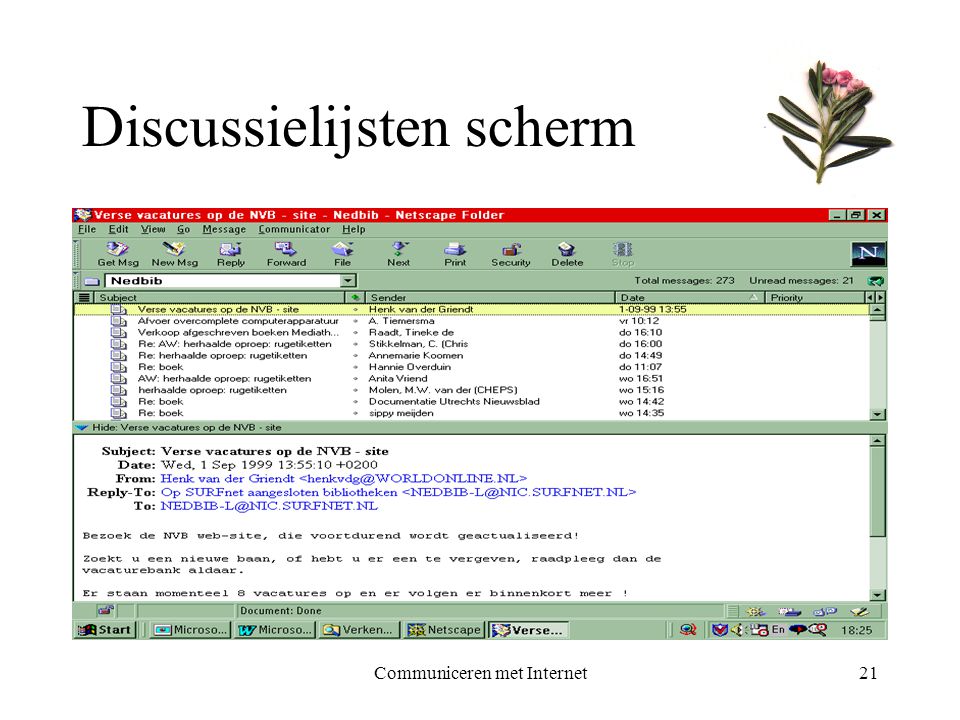 Communiceren met Internet21 Discussielijsten scherm