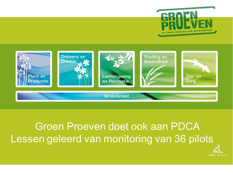 Groen Proeven doet ook aan PDCA Lessen geleerd van monitoring van 36 pilots