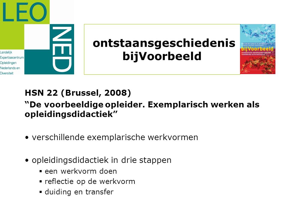 ontstaansgeschiedenis bijVoorbeeld HSN 22 (Brussel, 2008) De voorbeeldige opleider.