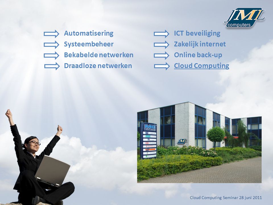 Automatisering Systeembeheer Bekabelde netwerken Draadloze netwerken ICT beveiliging Zakelijk internet Online back-up Cloud Computing