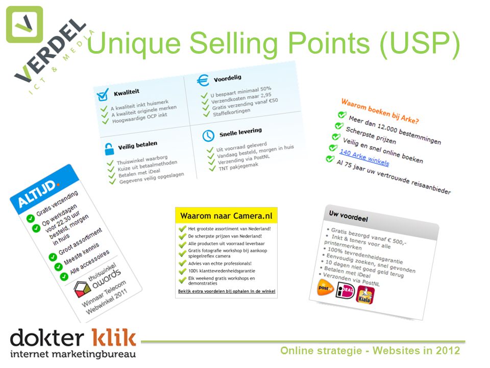 Unique Selling Points (USP) Online strategie - Websites in 2012