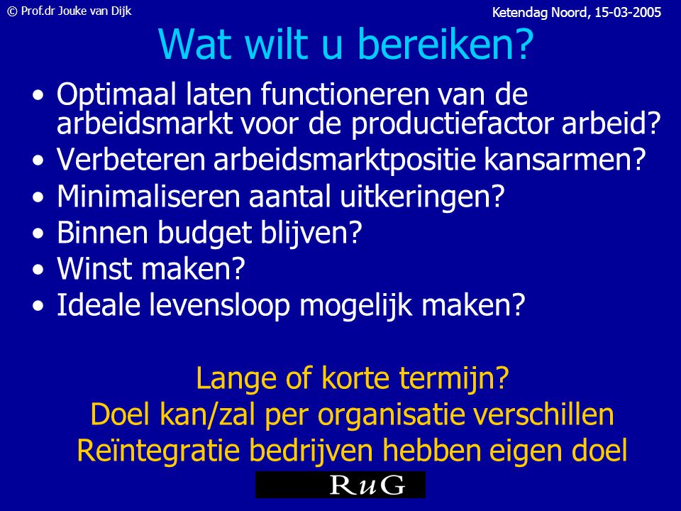 © Prof.dr Jouke van Dijk Ketendag Noord, Arbeidsmarktbeleid