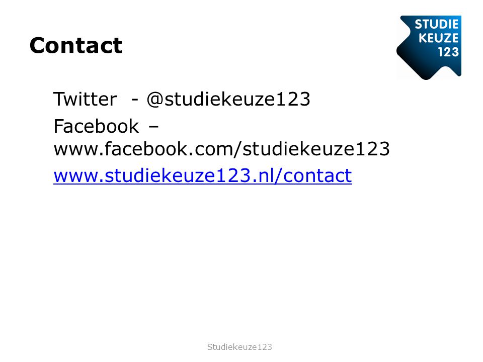 Contact Twitter Facebook –     Studiekeuze123