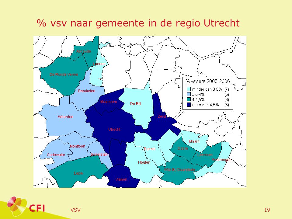 VSV19 % vsv naar gemeente in de regio Utrecht