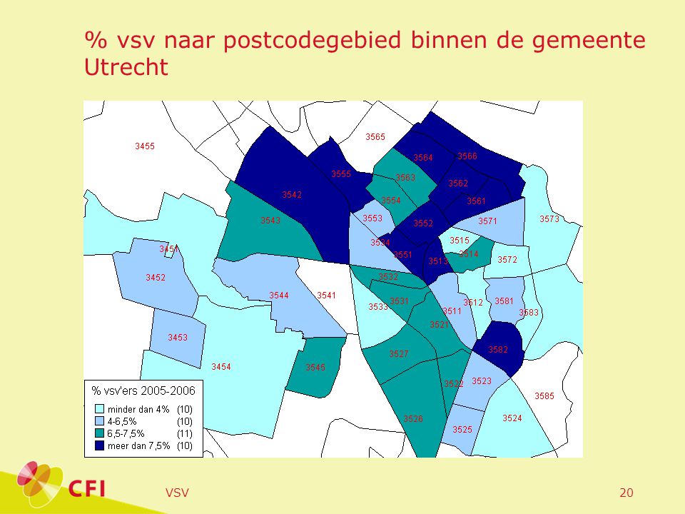 VSV20 % vsv naar postcodegebied binnen de gemeente Utrecht
