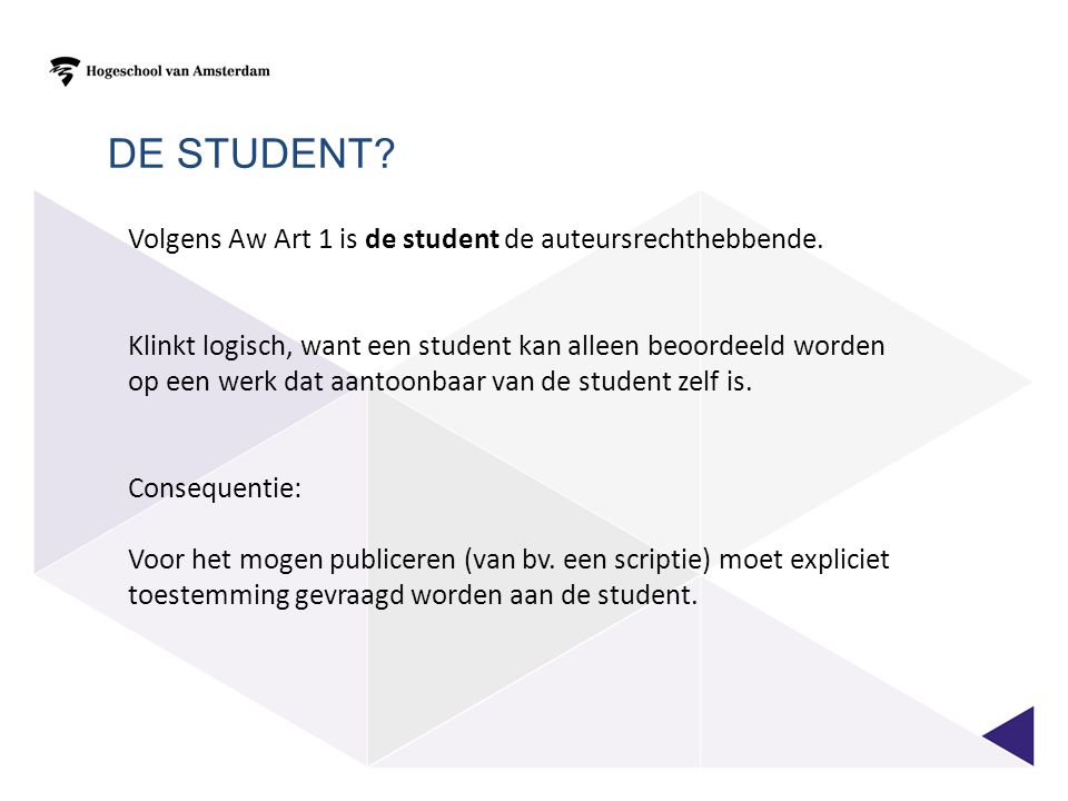 Volgens Aw Art 1 is de student de auteursrechthebbende.