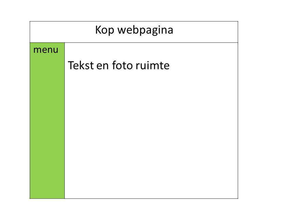 Kop webpagina menu Tekst en foto ruimte