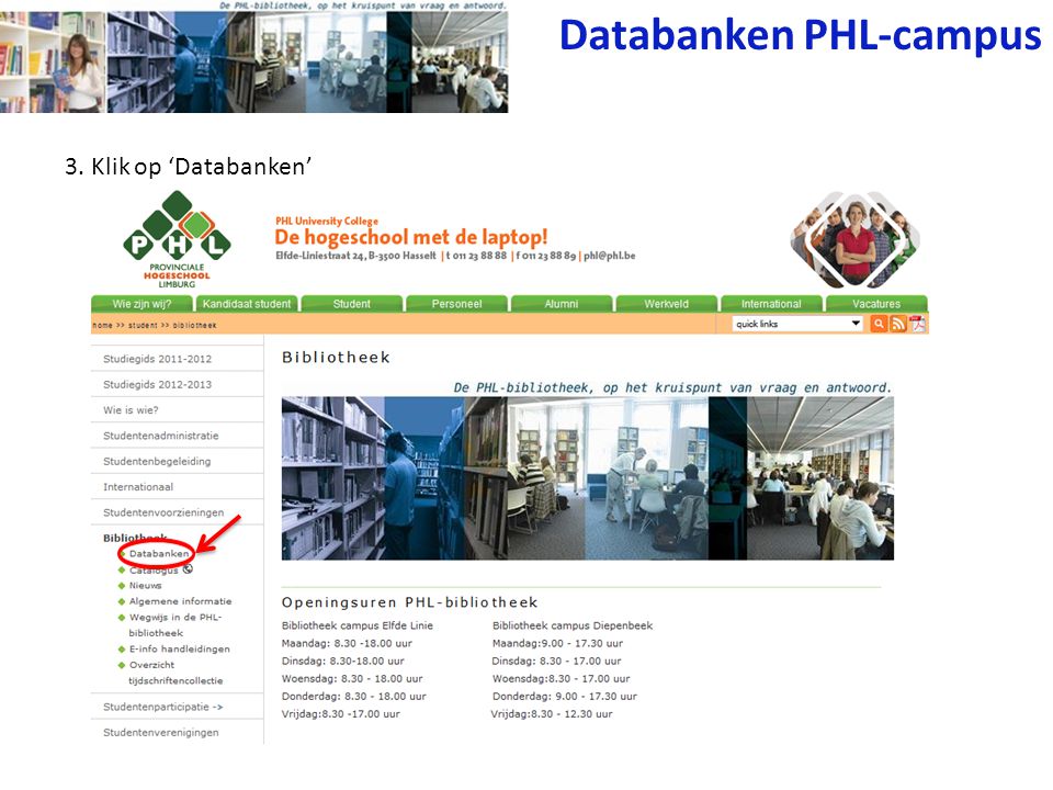 3. Klik op ‘Databanken’ Databanken PHL-campus