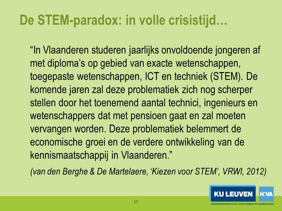 In Vlaanderen studeren jaarlijks onvoldoende jongeren af met diploma’s op gebied van exacte wetenschappen, toegepaste wetenschappen, ICT en techniek (STEM).