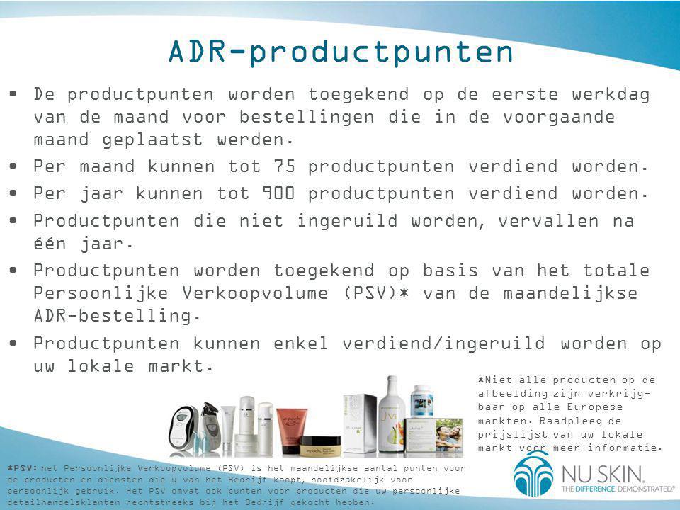 ADR-productpunten •De productpunten worden toegekend op de eerste werkdag van de maand voor bestellingen die in de voorgaande maand geplaatst werden.