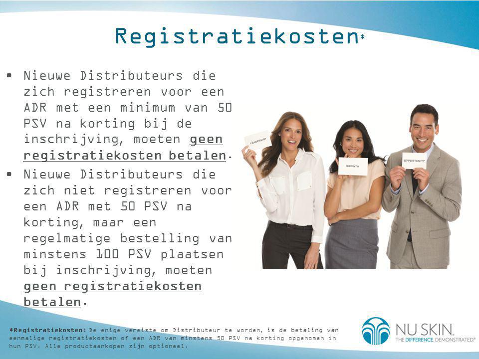 Registratiekosten * •Nieuwe Distributeurs die zich registreren voor een ADR met een minimum van 50 PSV na korting bij de inschrijving, moeten geen registratiekosten betalen.