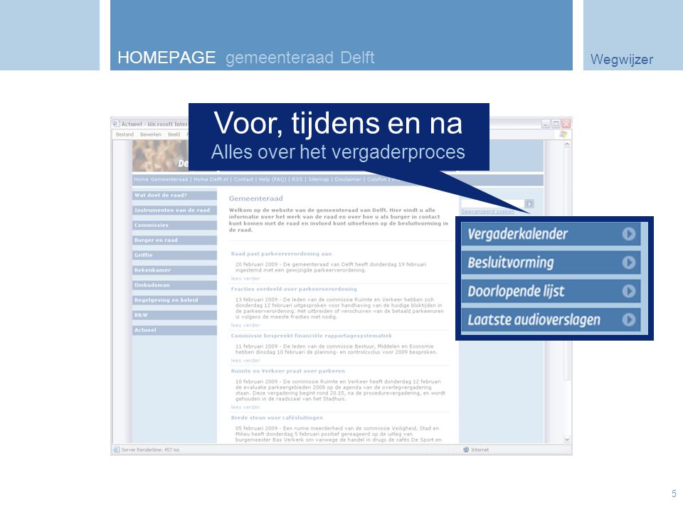 Wegwijzer 5 HOMEPAGE gemeenteraad Delft Voor, tijdens en na Alles over het vergaderproces