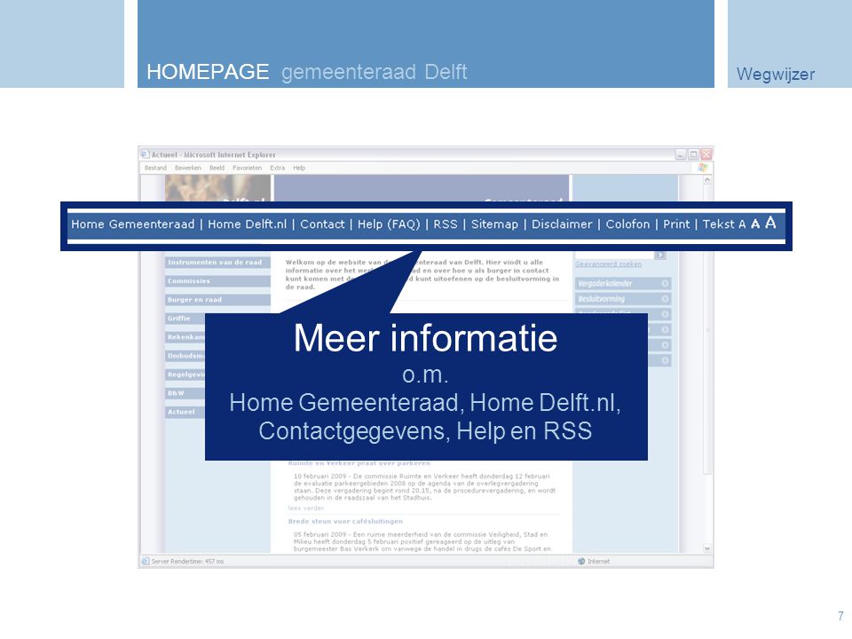 Wegwijzer 7 HOMEPAGE gemeenteraad Delft Meer informatie o.m.