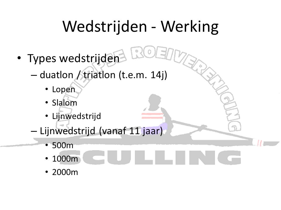 Wedstrijden - Werking • Types wedstrijden – duatlon / triatlon (t.e.m.