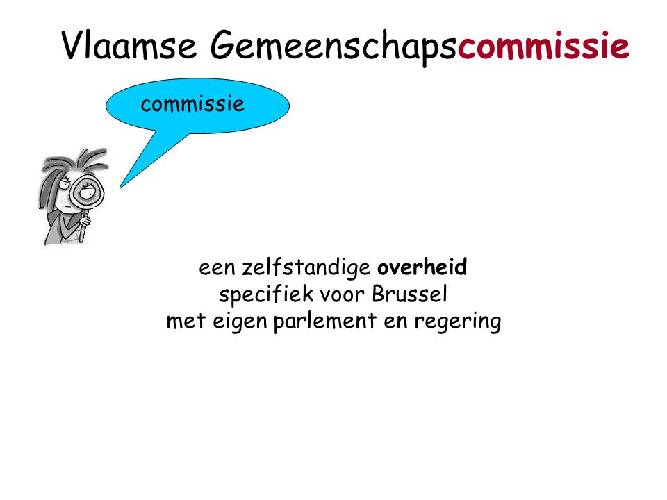 commissie Vlaamse Gemeenschapscommissie een zelfstandige overheid specifiek voor Brussel met eigen parlement en regering