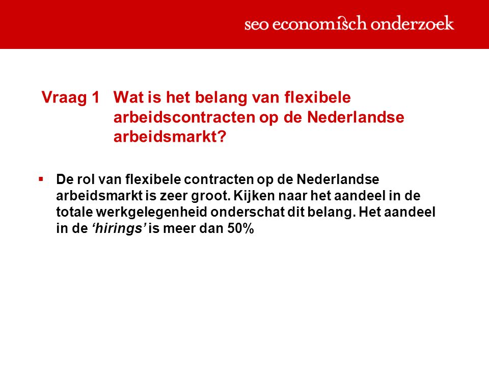 Vraag 1 Wat is het belang van flexibele arbeidscontracten op de Nederlandse arbeidsmarkt.