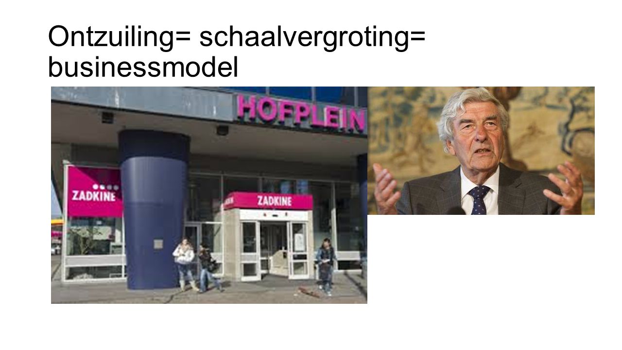 Ontzuiling= schaalvergroting= businessmodel