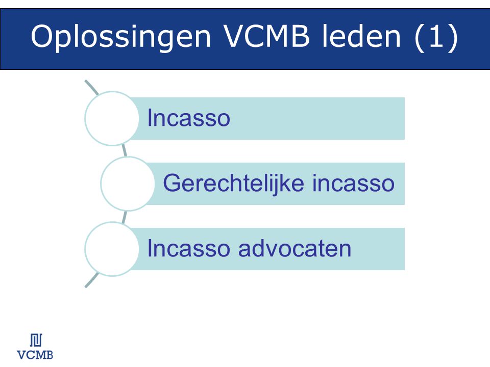 Oplossingen VCMB leden (1) opl os sin ge n Incasso Gerechtelijke incasso Incasso advocaten