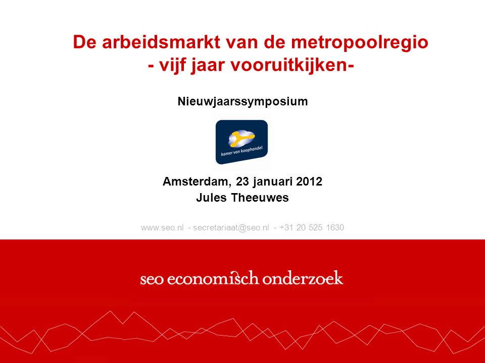De arbeidsmarkt van de metropoolregio - vijf jaar vooruitkijken- Nieuwjaarssymposium Amsterdam, 23 januari 2012 Jules Theeuwes
