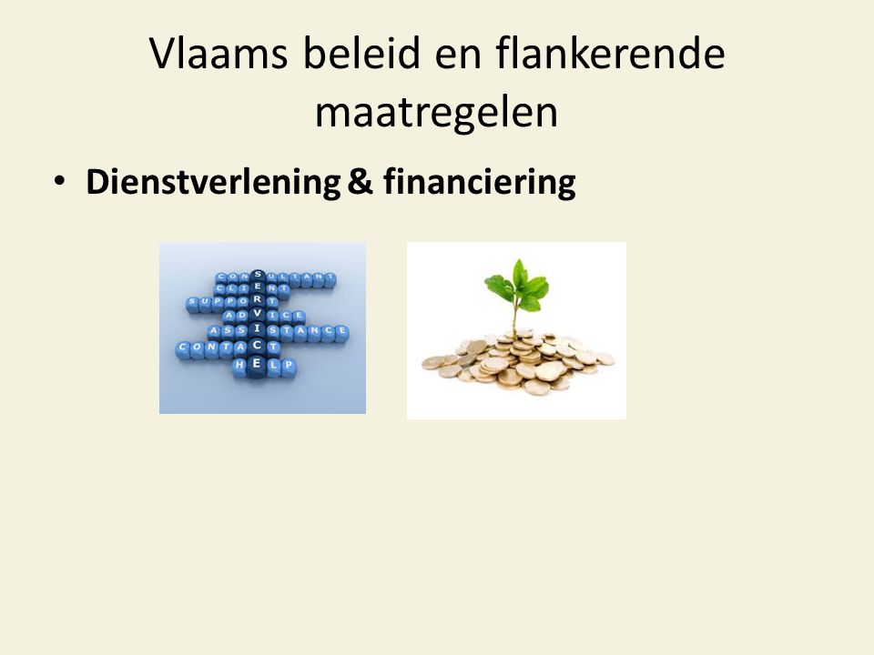 Vlaams beleid en flankerende maatregelen • Dienstverlening & financiering