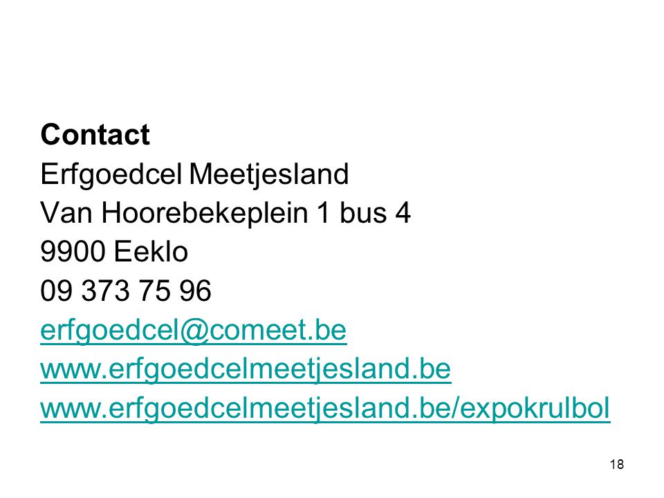 18 Contact Erfgoedcel Meetjesland Van Hoorebekeplein 1 bus Eeklo