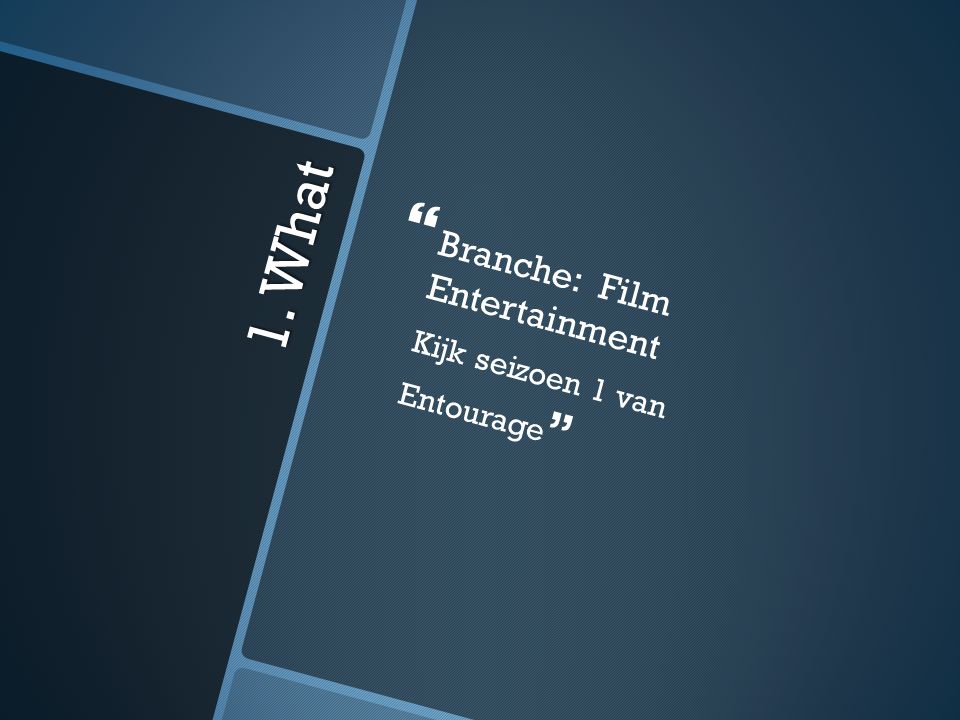 1. What   Branche: Film Entertainment Kijk seizoen 1 van Entourage