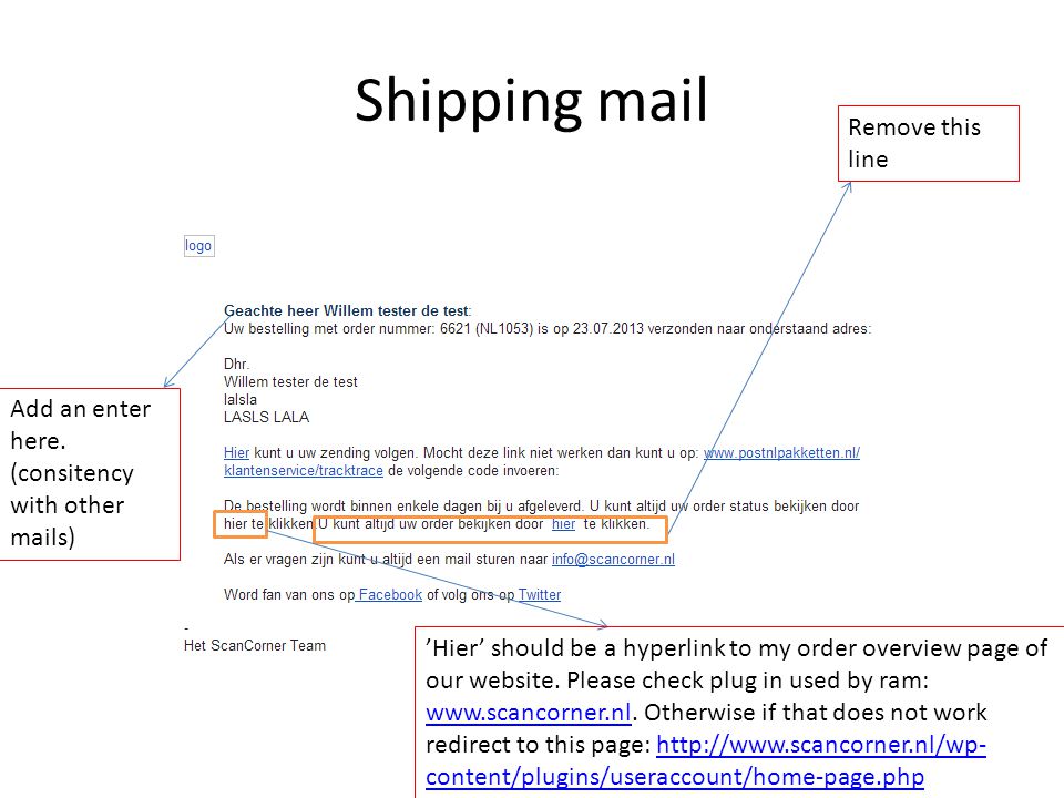 Shipping mail Add an enter here.