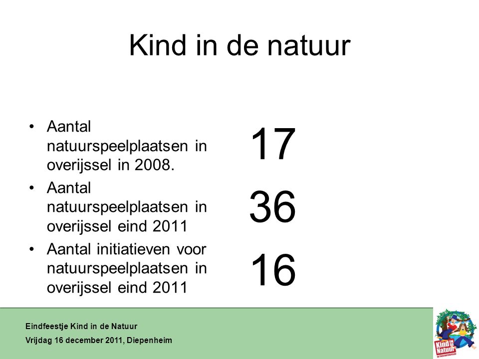 Kind in de natuur •Aantal natuurspeelplaatsen in overijssel in 2008.