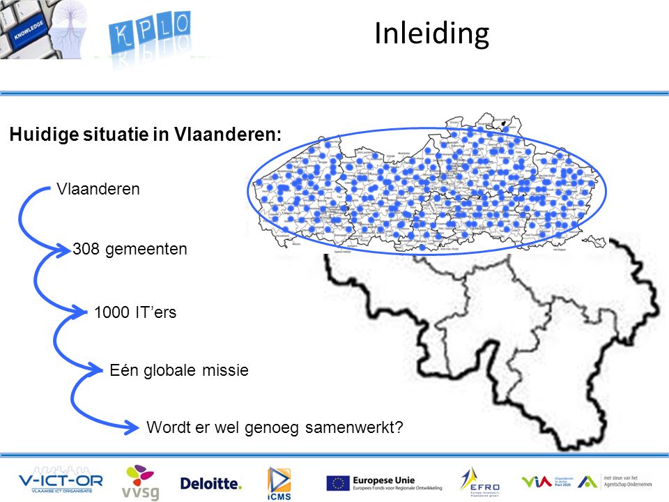 308 gemeenten 1000 IT’ers Eén globale missie Huidige situatie in Vlaanderen: Wordt er wel genoeg samenwerkt.