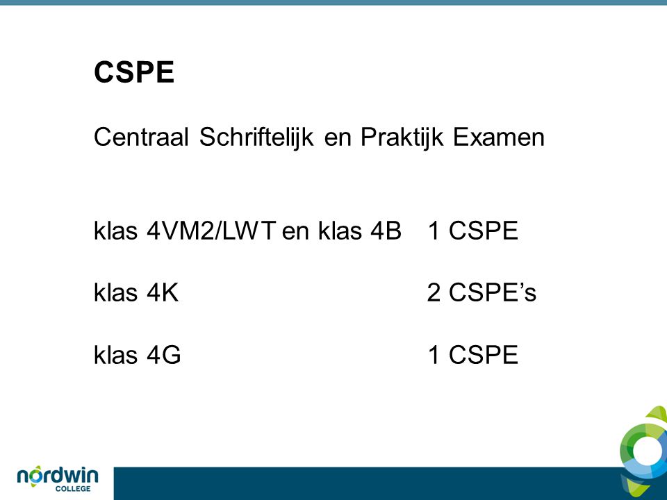 CSPE Centraal Schriftelijk en Praktijk Examen klas 4VM2/LWT en klas 4B1 CSPE klas 4K2 CSPE’s klas 4G1 CSPE