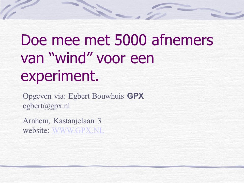 Doe mee met 5000 afnemers van wind voor een experiment.