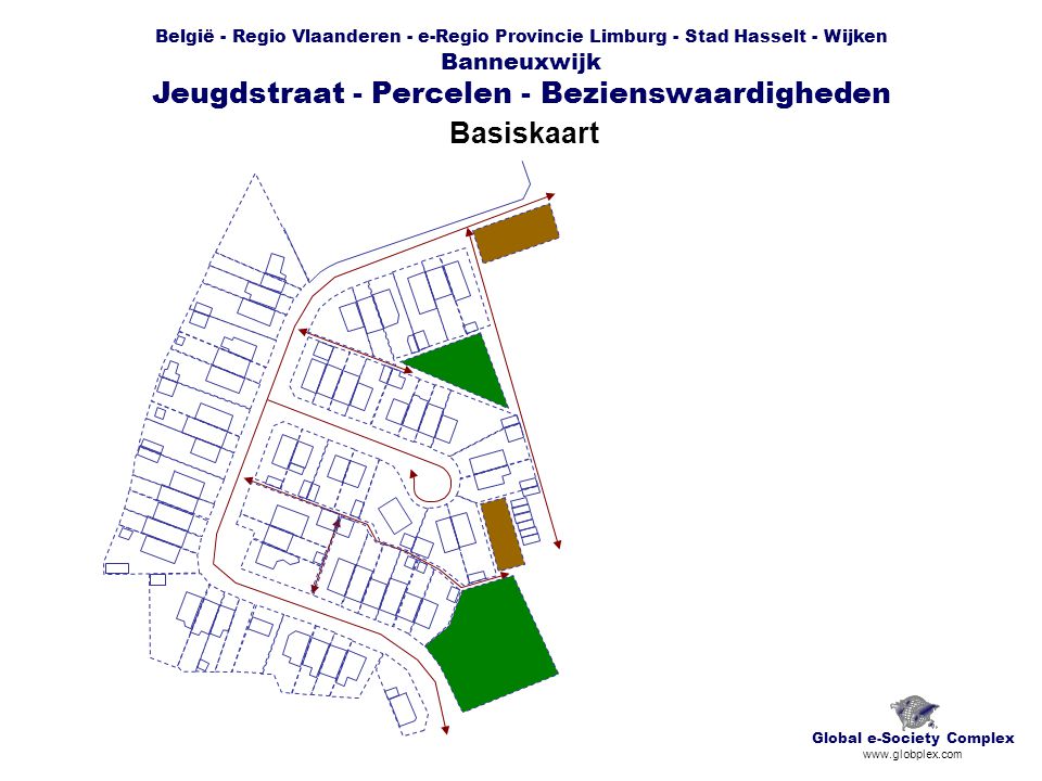 België - Regio Vlaanderen - e-Regio Provincie Limburg - Stad Hasselt - Wijken Banneuxwijk Jeugdstraat - Percelen - Bezienswaardigheden Basiskaart Global e-Society Complex