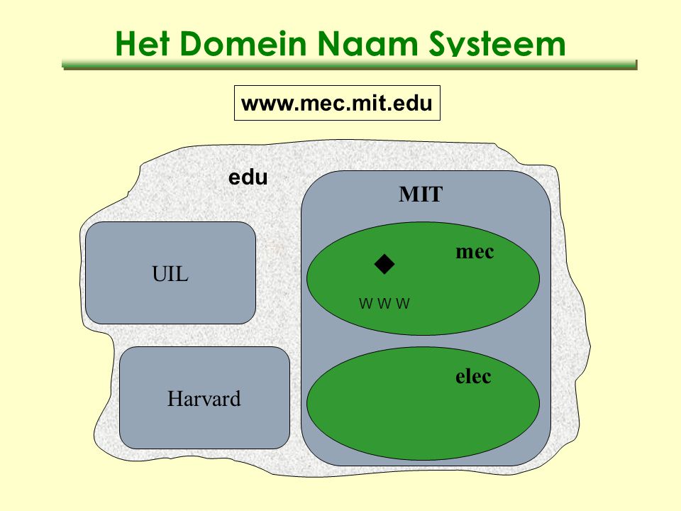Het Domein Naam Systeem edu UIL Harvard w W W W mec elec MIT