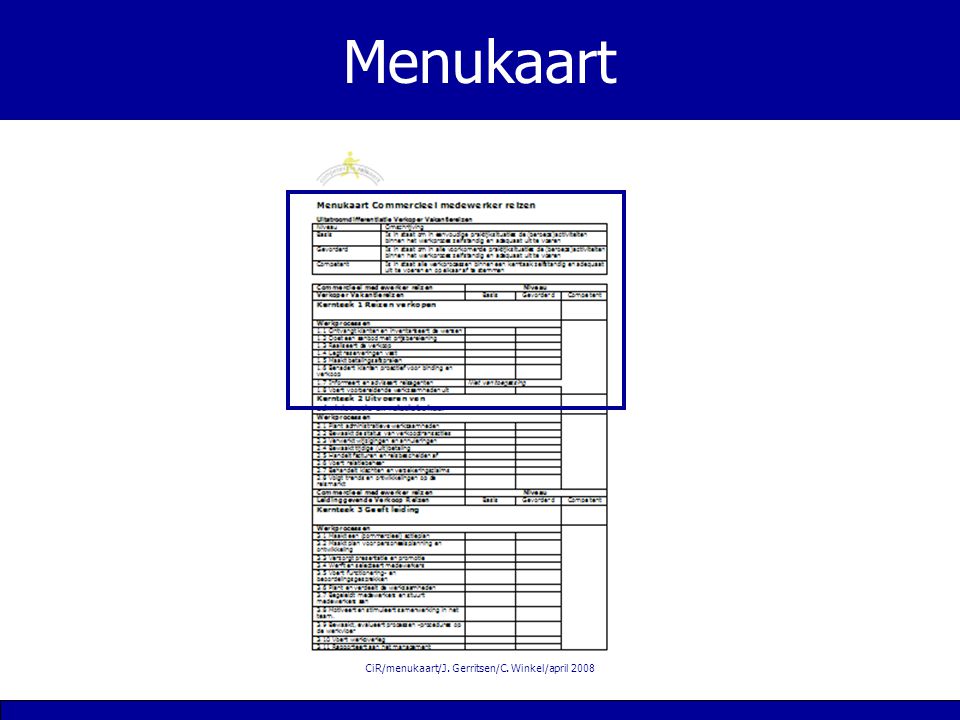 CiR/menukaart/J. Gerritsen/C. Winkel/april 2008 Menukaart